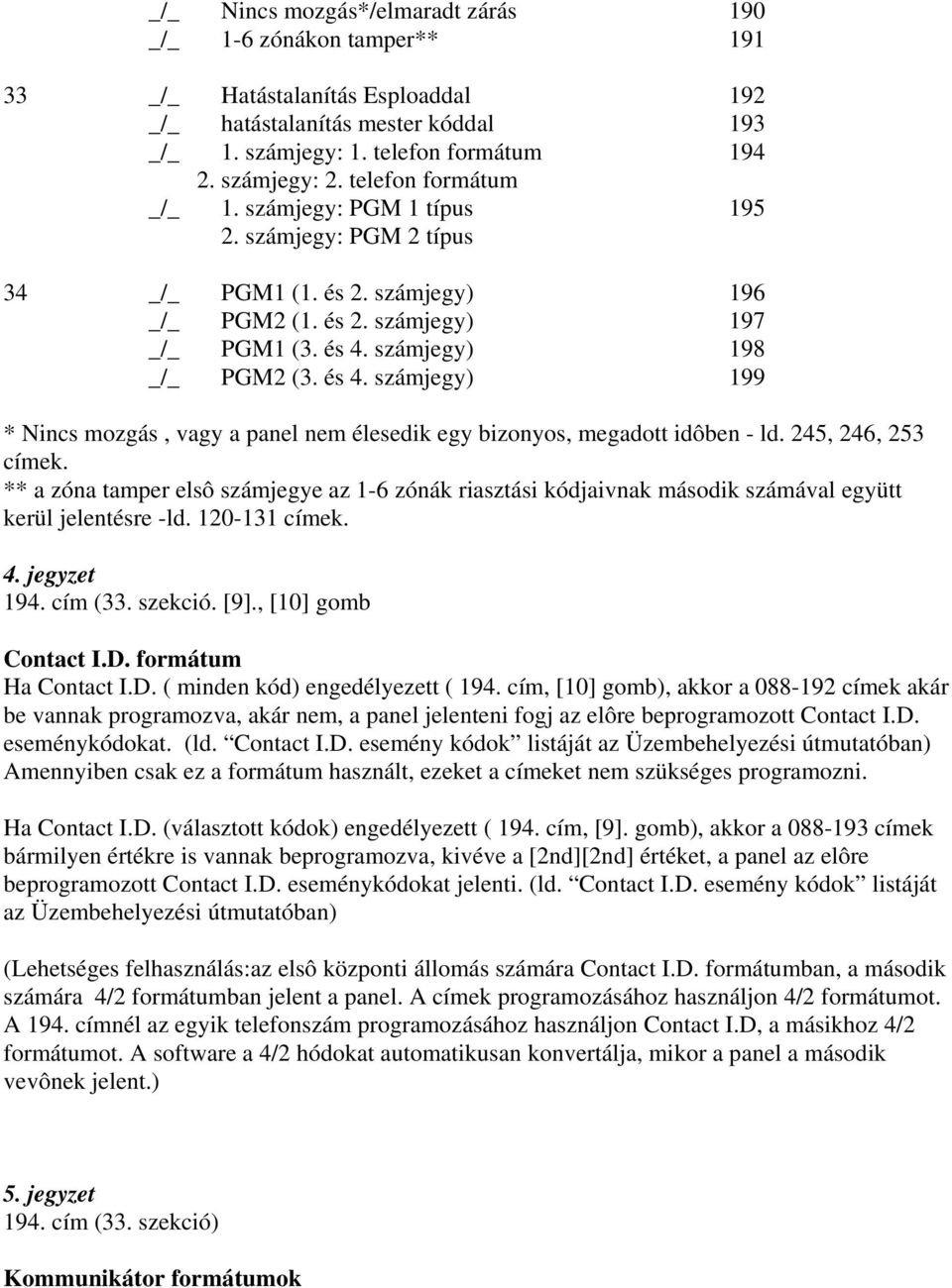 számjegy) 198 _/_ PGM2 (3. és 4. számjegy) 199 * Nincs mozgás, vagy a panel nem élesedik egy bizonyos, megadott idôben - ld. 245, 246, 253 címek.