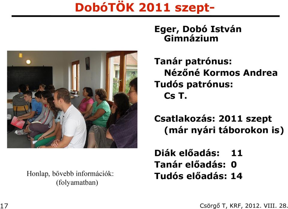 Csatlakozás: 2011 szept (már nyári táborokon is) Honlap,