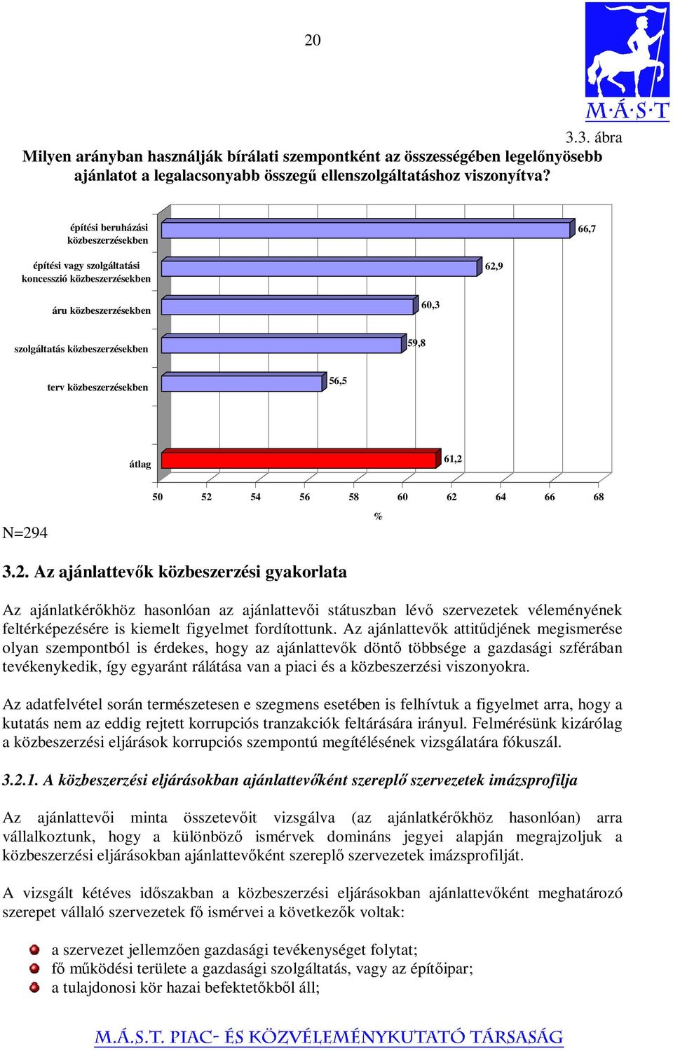 61,2 50 52 54 56 58 60 62 64 66 68 N=294 % 3.2. Az ajánlattevık közbeszerzési gyakorlata Az ajánlatkérıkhöz hasonlóan az ajánlattevıi státuszban lévı szervezetek véleményének feltérképezésére is kiemelt figyelmet fordítottunk.