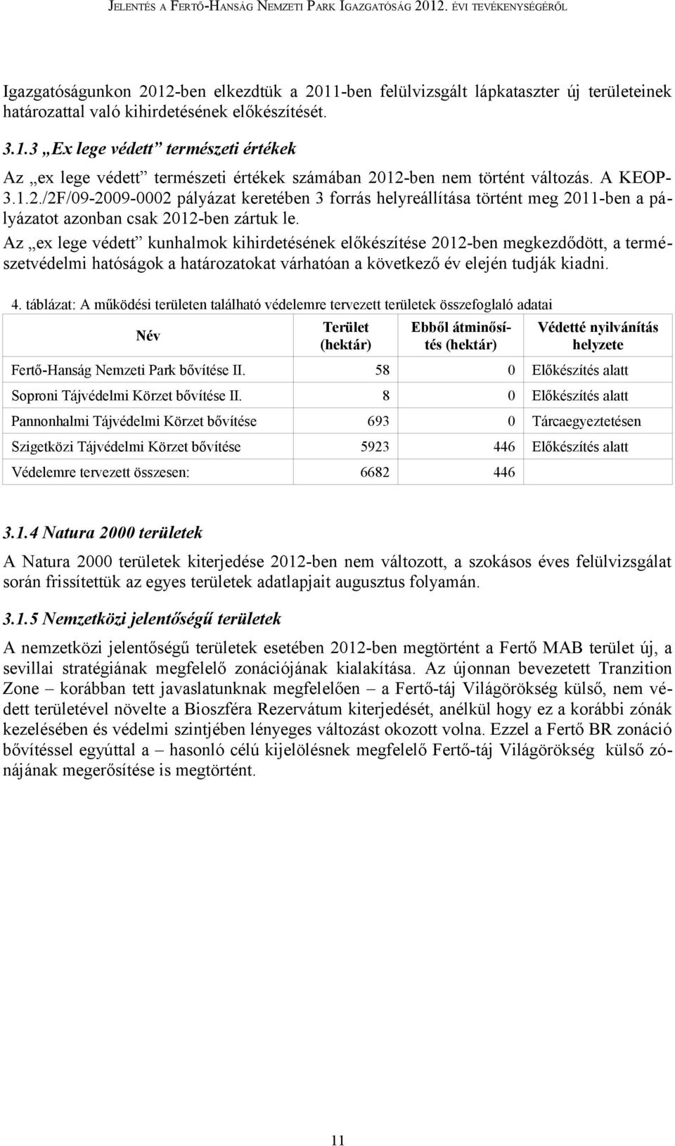 Az ex lege védett kunhalmok kihirdetésének előkészítése 2012-ben megkezdődött, a természetvédelmi hatóságok a határozatokat várhatóan a következő év elején tudják kiadni. 4.