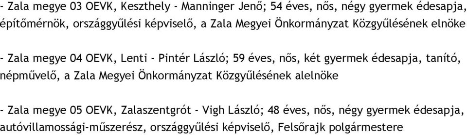 gyermek édesapja, tanító, népművelő, a Zala Megyei Önkormányzat Közgyűlésének alelnöke - Zala megye 05 OEVK,