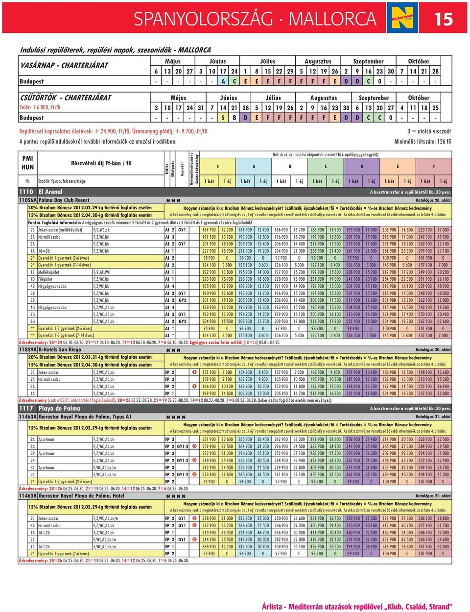 900,-t/f, Üzemanyag-pótdíj: + 9.700,-t/f A pontos repül indulásokról további információk az utazási irodákban. PMI Nr.