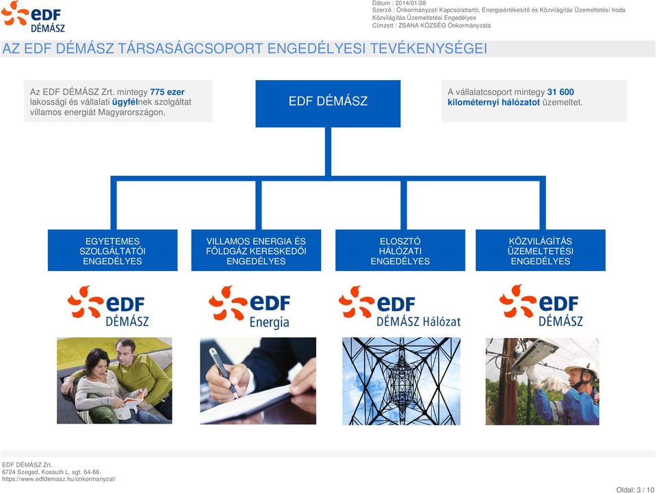 EDF DÉMÁSZ A vállalatcsoport mintegy 31 600 kilométernyi hálózatot üzemeltet.