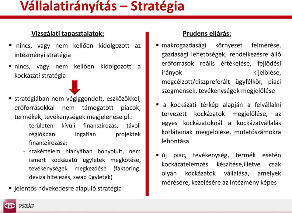 : - területen kívüli finanszírozás, távoli régiókban ingatlan projektek finanszírozása; - szakértelem hiányában bonyolult, nem ismert kockázatú ügyletek megkötése, tevékenységek megkezdése