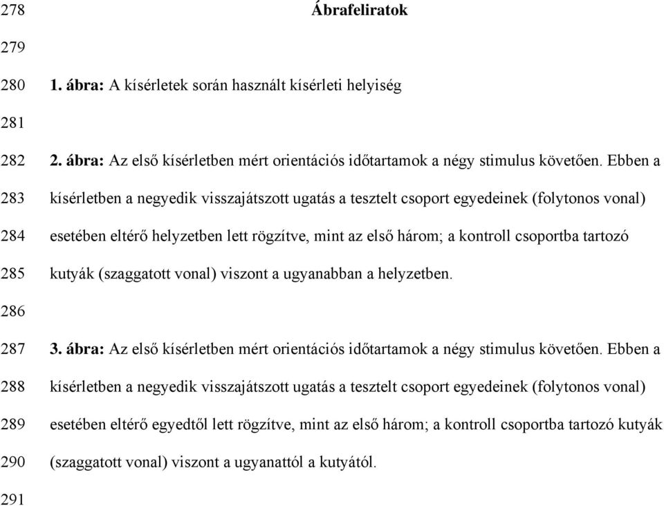 (szaggatott vonal) viszont a ugyanabban a helyzetben. 286 287 288 289 290 3. ábra: Az első kísérletben mért orientációs időtartamok a négy stimulus követően.