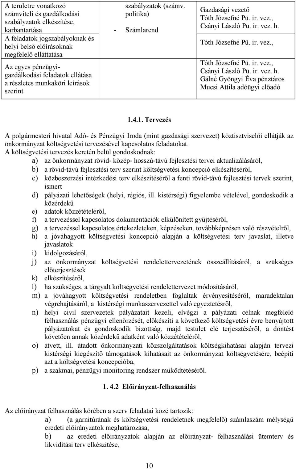 ir. vez., Csányi László Pü. ir. vez. h. Gálné Gyöngyi Éva pénztáros Mucsi Attila adóügyi előadó 1.