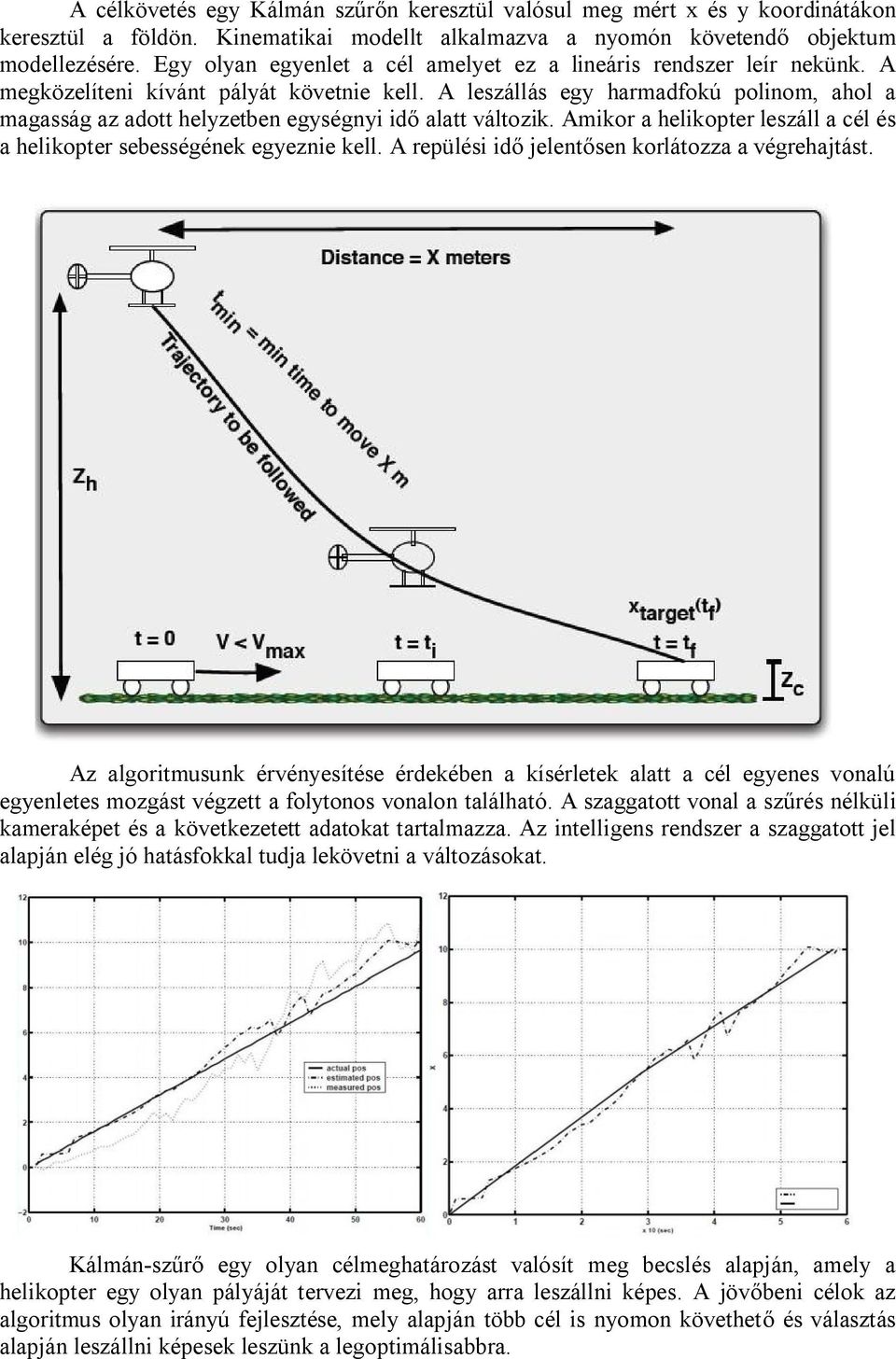 A leszállás egy harmadfokú polinom, ahol a magasság az adott helyzetben egységnyi idő alatt változik. Amikor a helikopter leszáll a cél és a helikopter sebességének egyeznie kell.