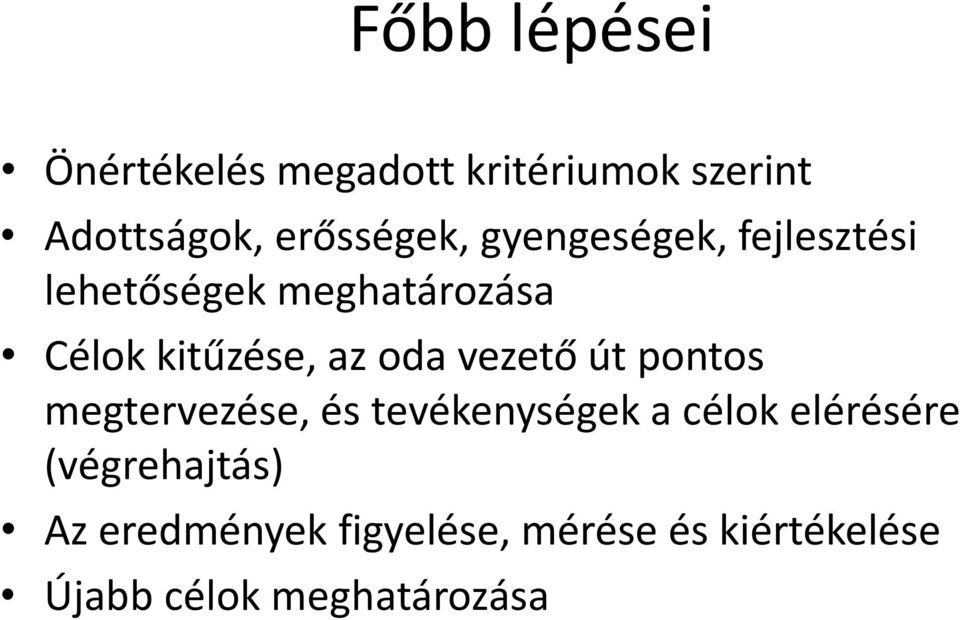 kitűzése, az oda vezető út pontos megtervezése, és tevékenységek a célok