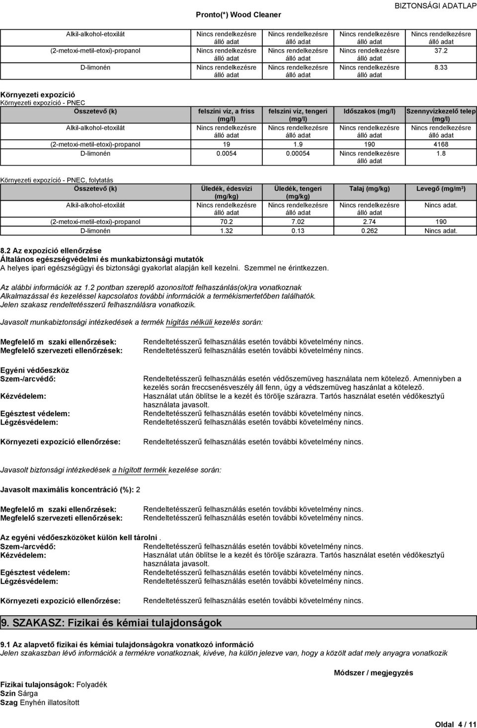 2Azexpozícióelenőrzése Általános egészségvédelmi és munkabiztonsági mutatók A helyes ipari egészségügyi és biztonsági gyakorlat alapján kell kezelni. Szemmel ne érintkezzen. Azalábbiinformációkaz1.