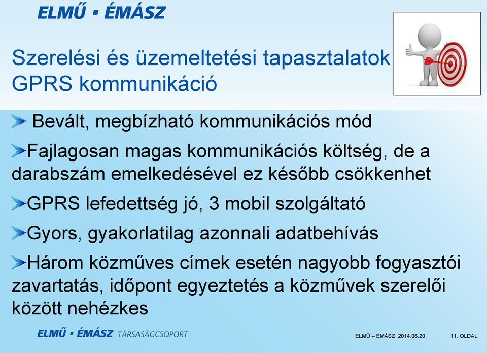 lefedettség jó, 3 mobil szolgáltató Gyors, gyakorlatilag azonnali adatbehívás Három közműves