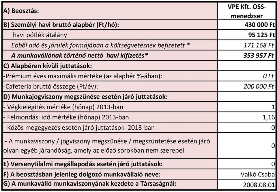 353 957 Ft 2 - Végkielégítés mértéke (hónap) 213-ban 1 - Felmondási idő mértéke (hónap) 213-ban