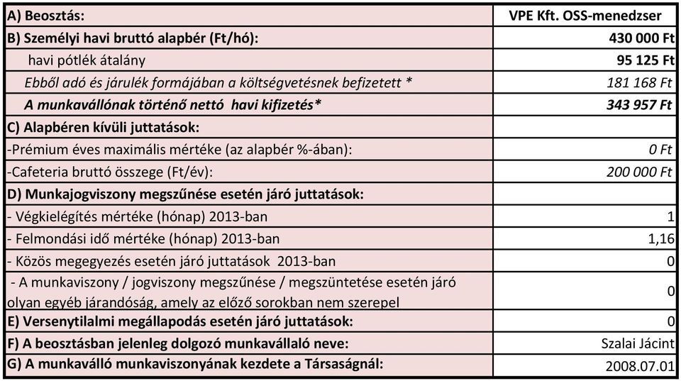 343 957 Ft 2 - Végkielégítés mértéke (hónap) 213-ban 1 - Felmondási idő mértéke (hónap) 213-ban 1,16