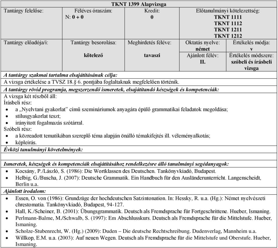 A vizsga kt rszből áll: Írásbeli rsz: a Nyelvtani gyakorlat című szemináriumok anyagára pülő grammatikai feladatok megoldása; stílusgyakorlat teszt; irányított fogalmazás szótárral.