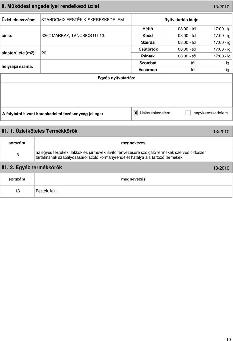 tól 17:00 - ig III / 1.