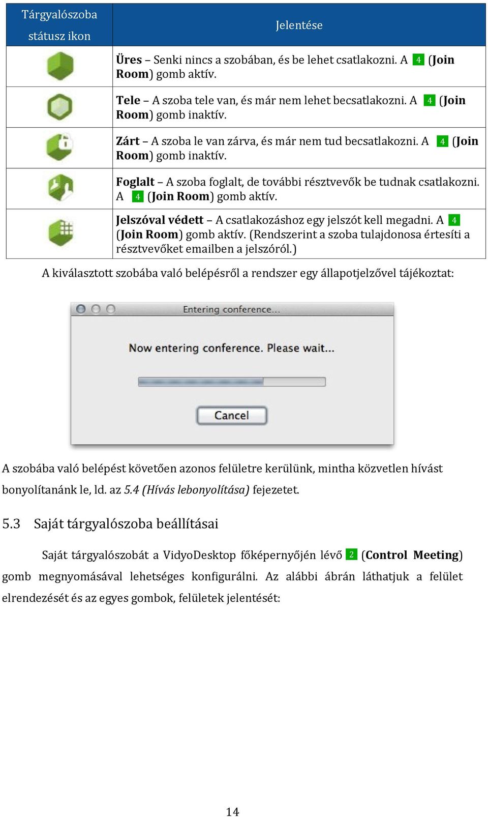 Jelszóval védett A csatlakozáshoz egy jelszót kell megadni. A 4 (Join Room) gomb aktív. (Rendszerint a szoba tulajdonosa értesíti a résztvevőket emailben a jelszóról.