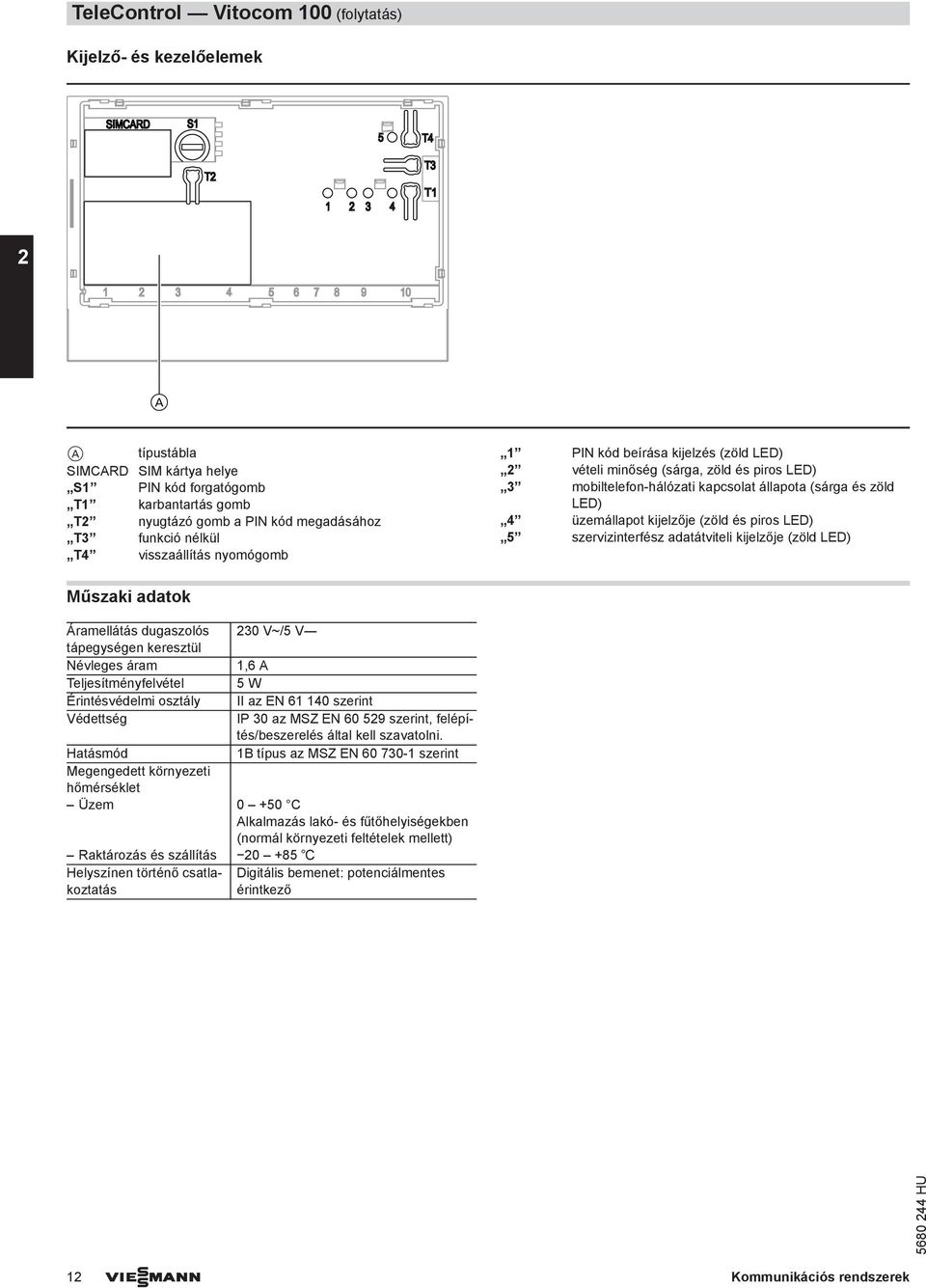 kijelzője (zöld és piros LED) 5 szervizinterfész adatátviteli kijelzője (zöld LED) Műszaki adatok Áramellátás dugaszolós 230 V~/5 V tápegységen keresztül Névleges áram 1,6 A Teljesítményfelvétel 5 W