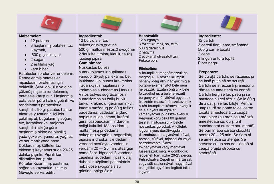 Haşlanmış patatesler püre haline getirilir ve rendelenmiş patateslerle karıştırılır. 80 gr patates hamur alınır ve yuvarlanır.