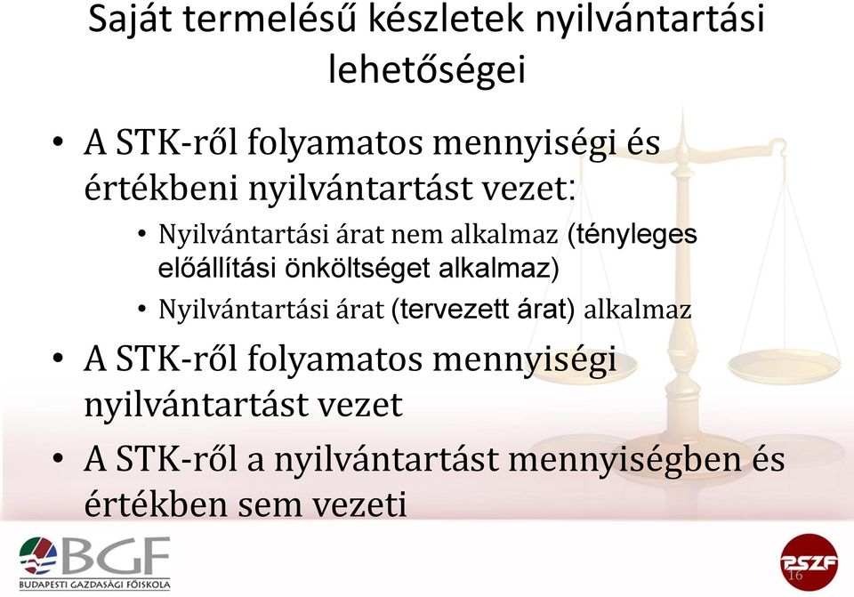 önköltséget alkalmaz) Nyilvántartási árat (tervezett árat) alkalmaz A STK-ről folyamatos