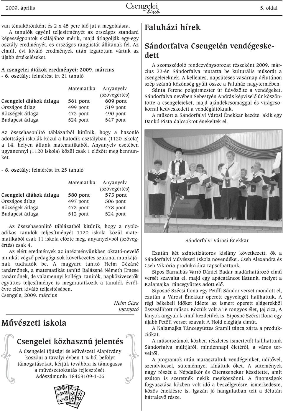 Az elmúlt évi kiváló eredmények után izgatottan vártuk az újabb értékeléseket. A csengelei diákok eredményei: 2009. március - 6.