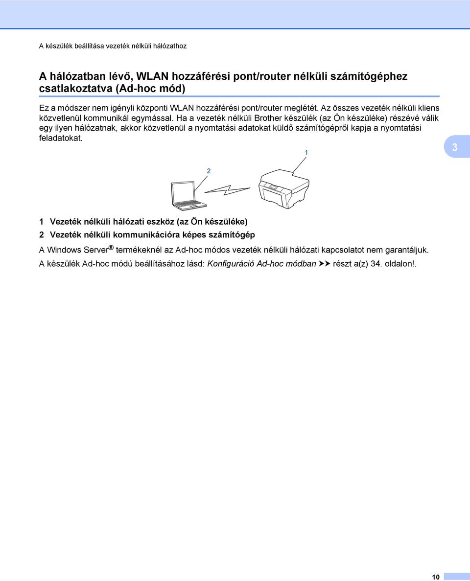 Ha a vezeték nélküli Brother készülék (az Ön készüléke) részévé válik egy ilyen hálózatnak, akkor közvetlenül a nyomtatási adatokat küldő számítógépről kapja a nyomtatási feladatokat.