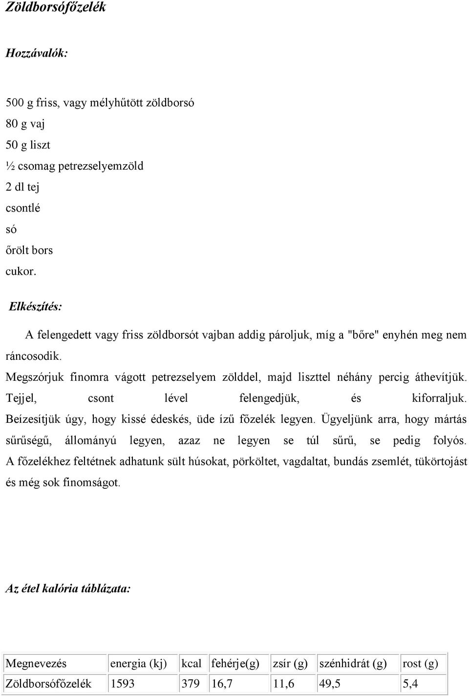 Megszórjuk finomra vágott petrezselyem zölddel, majd liszttel néhány percig áthevítjük. Tejjel, csont lével felengedjük, és kiforraljuk.