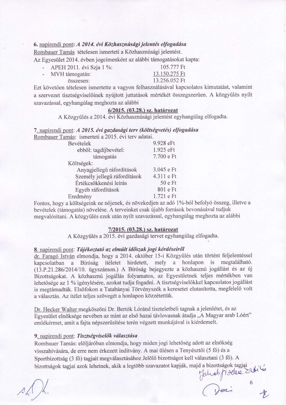 052 Ft Ezt kdvet6en t6telesen ismertette a vagyon felhasznfiixixal kapcsolatos kimutatfst, valamint a szervezet tiszls6gvisel6inek nyijtott juttat6sok m6rt6kdt osszegszeruen.