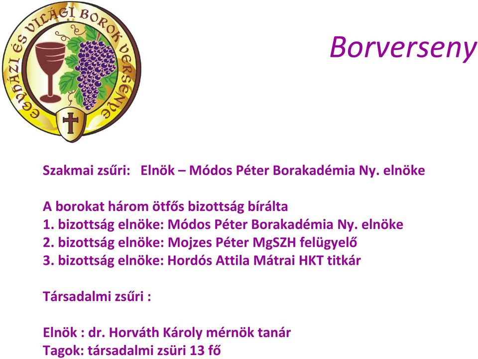 bizottság elnöke: Módos Péter Borakadémia Ny. elnöke 2.