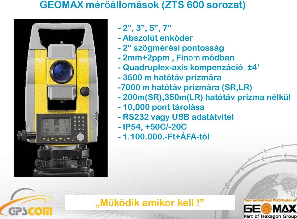 -7000 m hatótáv prizmára (SR,LR) - 200m(SR),350m(LR) hatótáv prizma nélkül - 10,000 pont