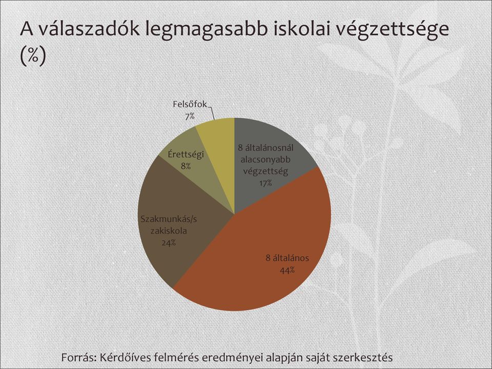 végzettség 17% Szakmunkás/s zakiskola 24% 8 általános