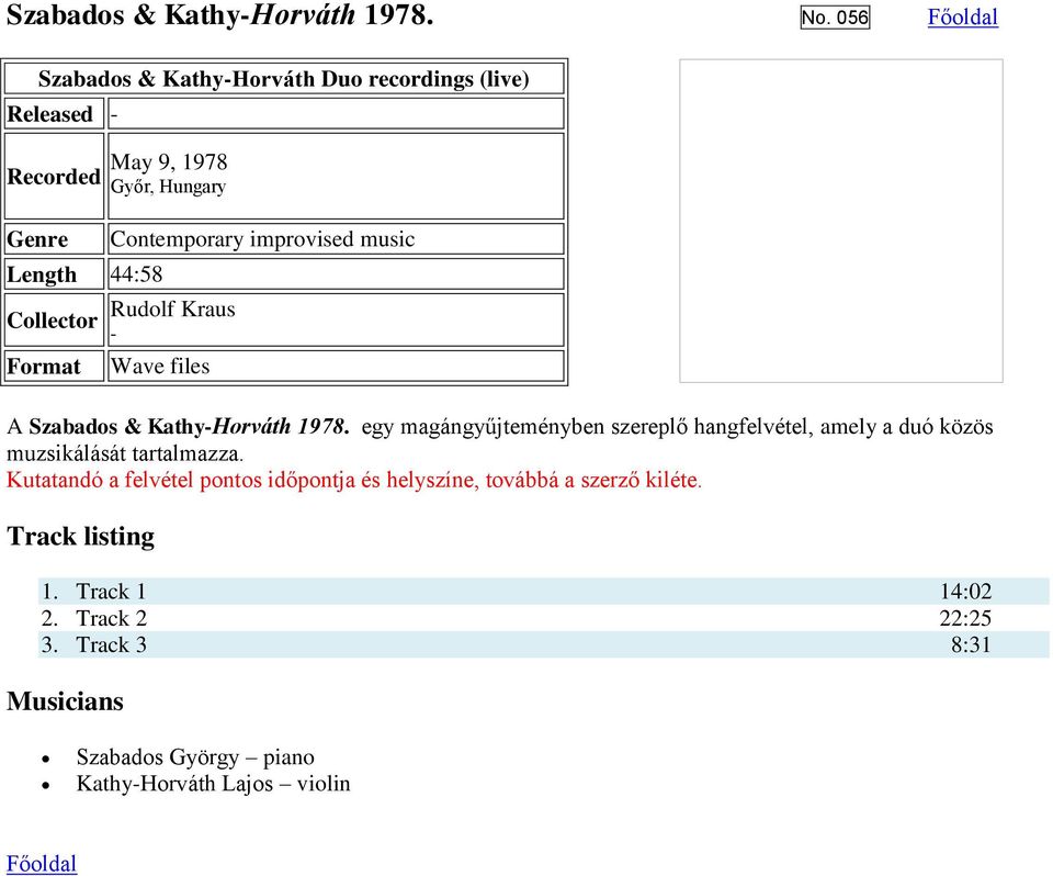 improvised music Rudolf Kraus - Wave files A Szabados & Kathy-Horváth 1978.