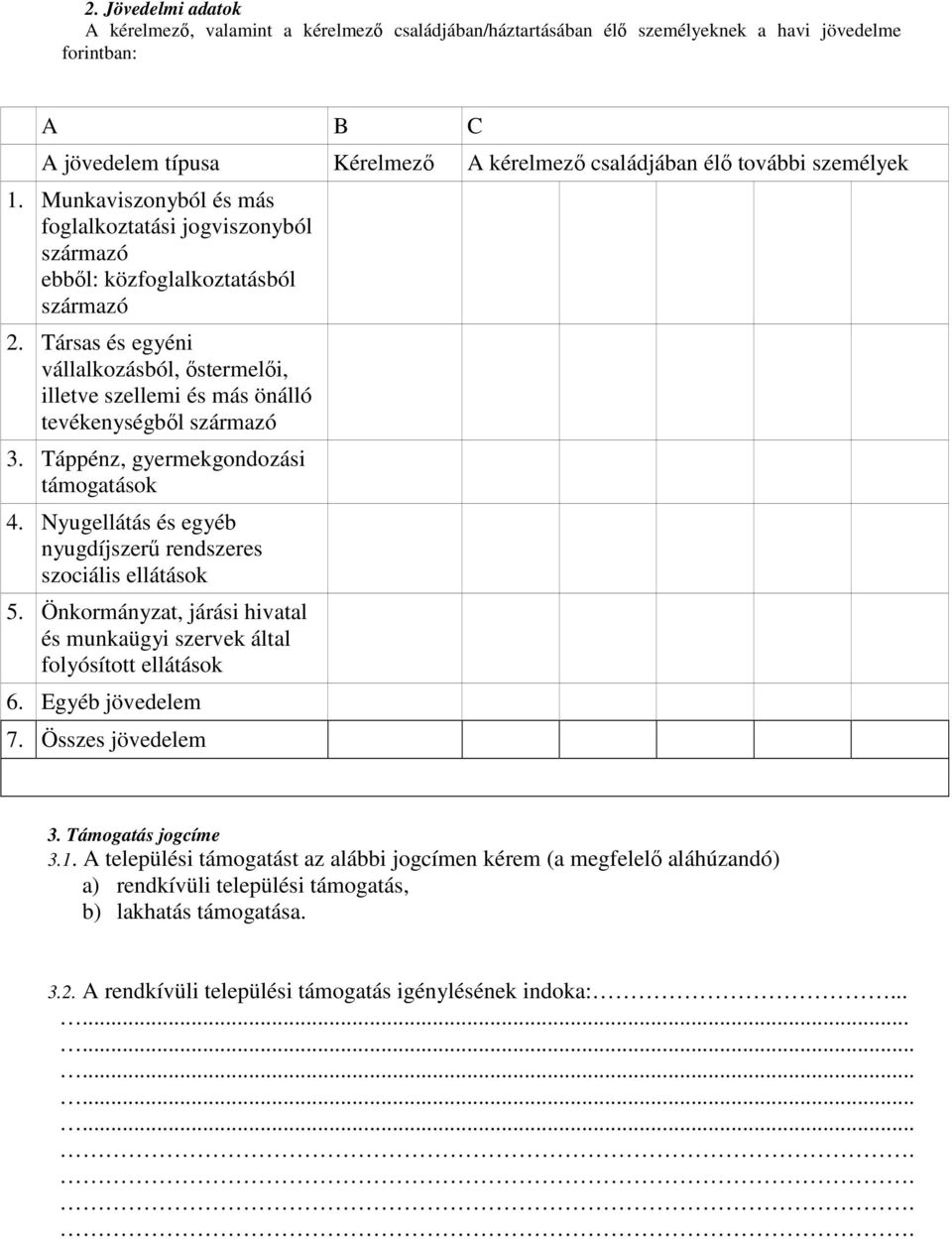 Társas és egyéni vállalkozásból, őstermelői, illetve szellemi és más önálló tevékenységből származó 3. Táppénz, gyermekgondozási támogatások 4.