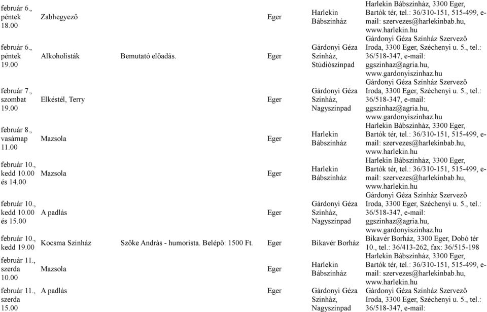 Elkéstél, Terry Mazsola Mazsola A padlás Stúdiószínpad, 3300, Iroda, 3300, Széchenyi u. 5., tel.: Iroda, 3300, Széchenyi u. 5., tel.:, 3300,, 3300, Iroda, 3300, Széchenyi u.