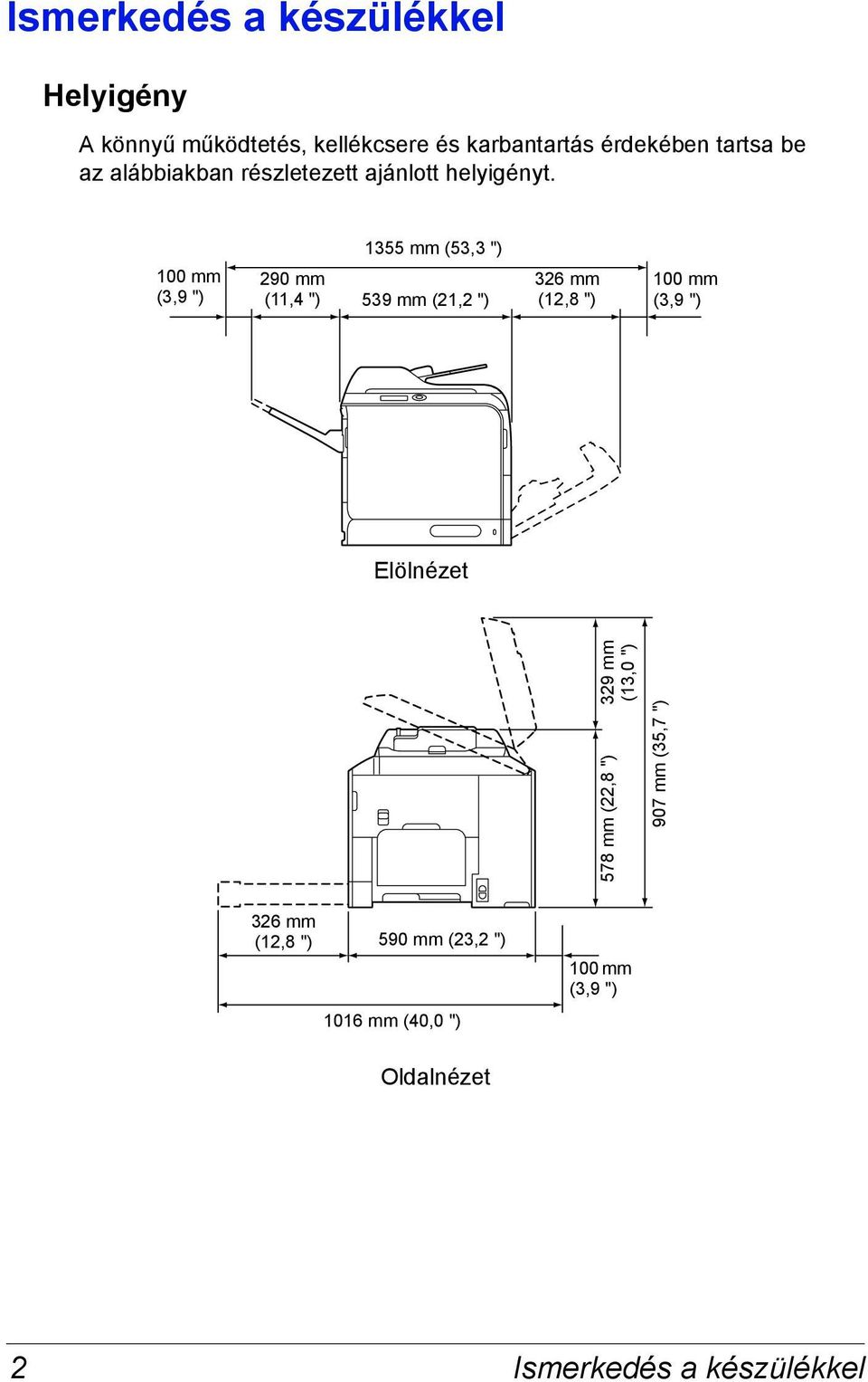 1355 mm (53,3 ") 100 mm 290 mm (3,9 ") (11,4 ") 539 mm (21,2 ") 326 mm (12,8 ") 100 mm (3,9 ")