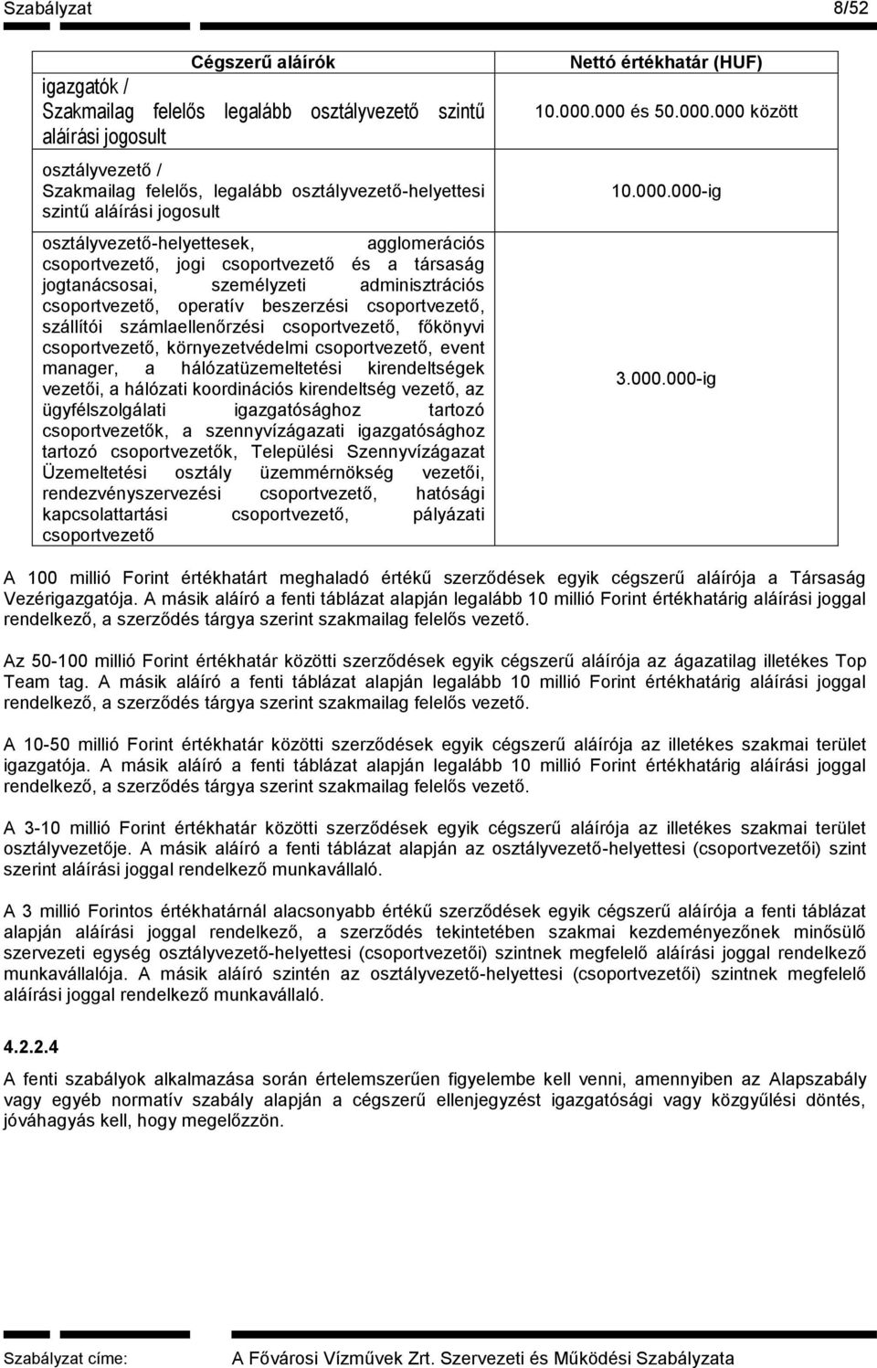 szállítói számlaellenőrzési csoportvezető, főkönyvi csoportvezető, környezetvédelmi csoportvezető, event manager, a hálózatüzemeltetési kirendeltségek vezetői, a hálózati koordinációs kirendeltség