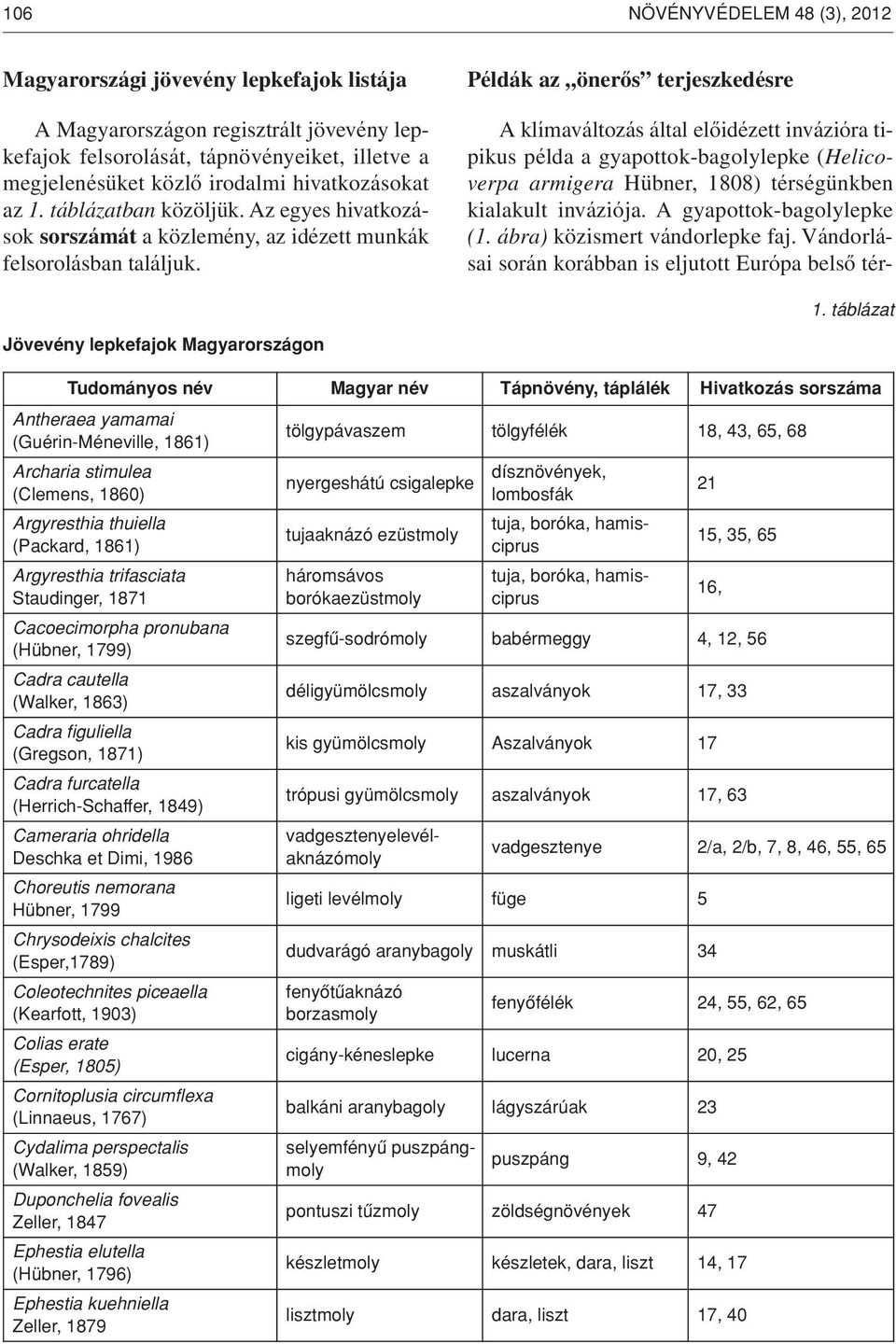 Példák az önerôs terjeszkedésre A klímaváltozás által elôidézett invázióra tipikus példa a gyapottok-bagolylepke (Helicoverpa armigera Hübner, 1808) térségünkben kialakult inváziója.