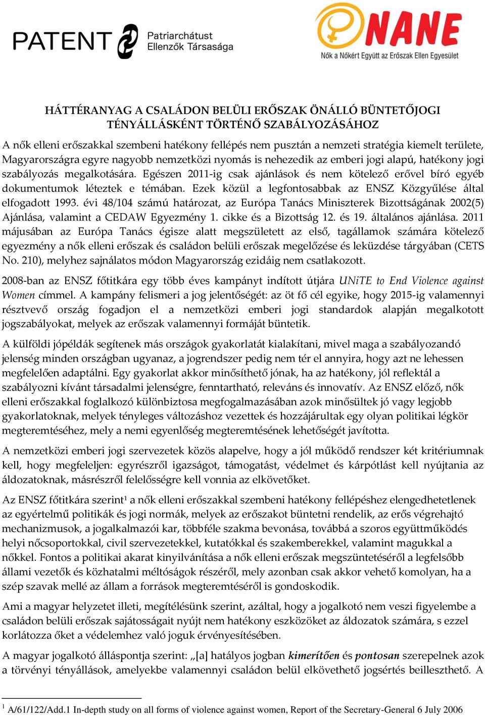 Egészen 2011-ig csak ajánlások és nem kötelező erővel bíró egyéb dokumentumok léteztek e témában. Ezek közül a legfontosabbak az ENSZ Közgyűlése által elfogadott 1993.