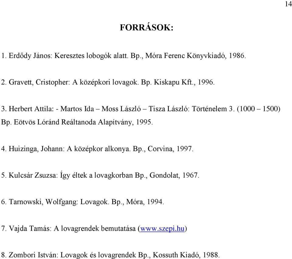 Huizinga, Johann: A középkor alkonya. Bp., Corvina, 1997. 5. Kulcsár Zsuzsa: Így éltek a lovagkorban Bp., Gondolat, 1967. 6.