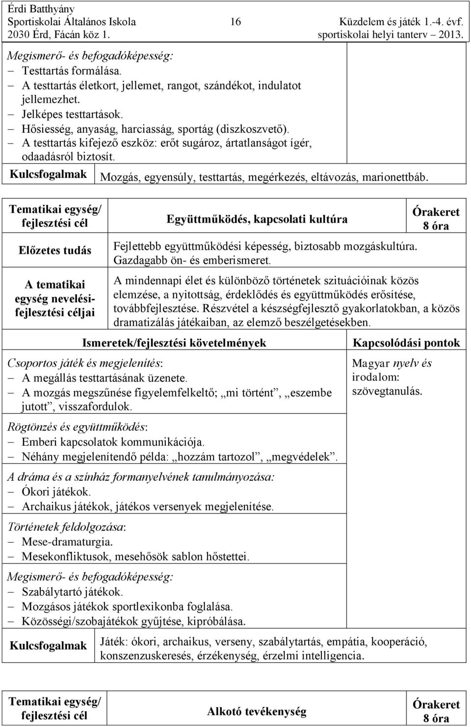 Mozgás, egyensúly, testtartás, megérkezés, eltávozás, marionettbáb.