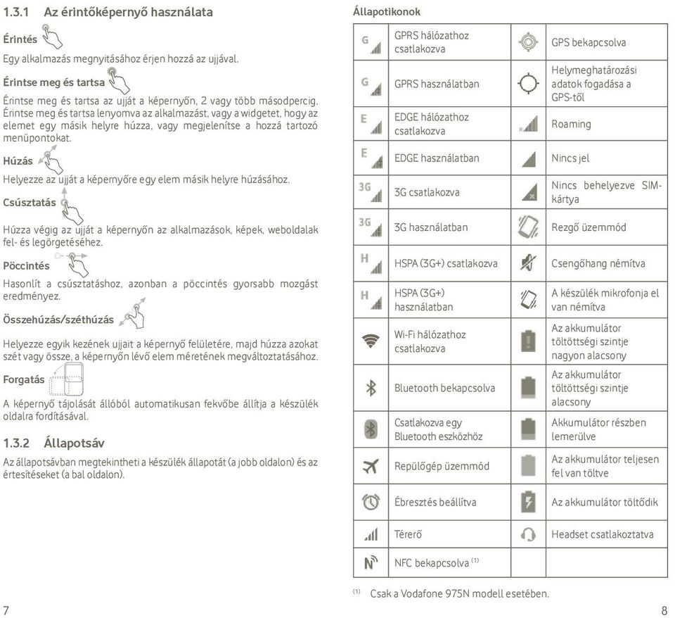 Húzás Helyezze az ujját a képernyőre egy elem másik helyre húzásához. Csúsztatás Húzza végig az ujját a képernyőn az alkalmazások, képek, weboldalak fel- és legörgetéséhez.