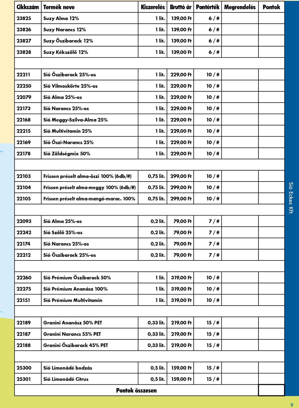 229,00 Ft 10 / # 22173 Sió Narancs 25%-os 1 lit. 229,00 Ft 10 / # 22168 Sió Meggy-Szilva-Alma 25% 1 lit. 229,00 Ft 10 / # 22215 Sió Multivitamin 25% 1 lit.