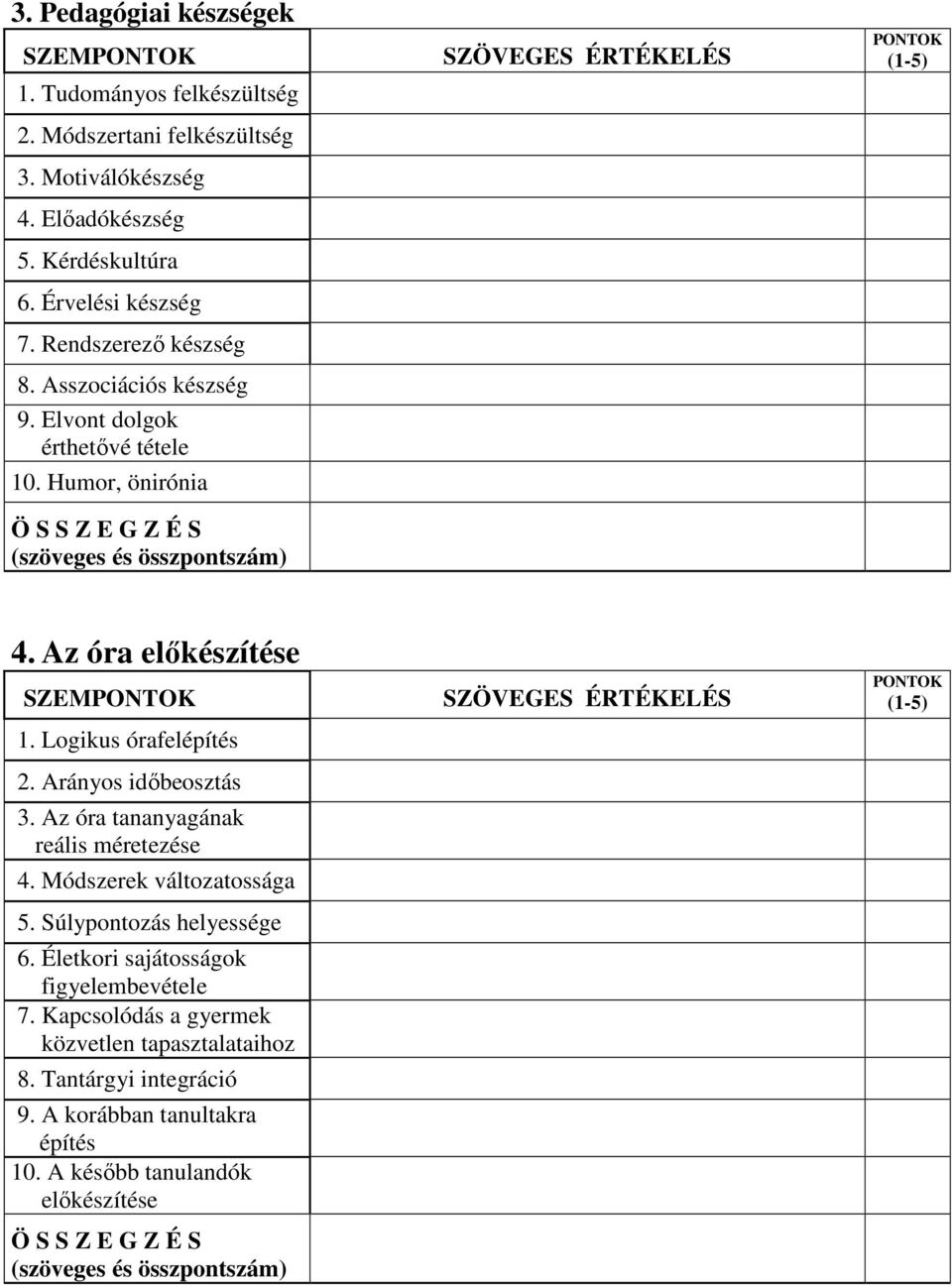 Logikus órafelépítés 2. Arányos időbeosztás 3. Az óra tananyagának reális méretezése 4. Módszerek változatossága 5. Súlypontozás helyessége 6. Életkori sajátosságok figyelembevétele 7.