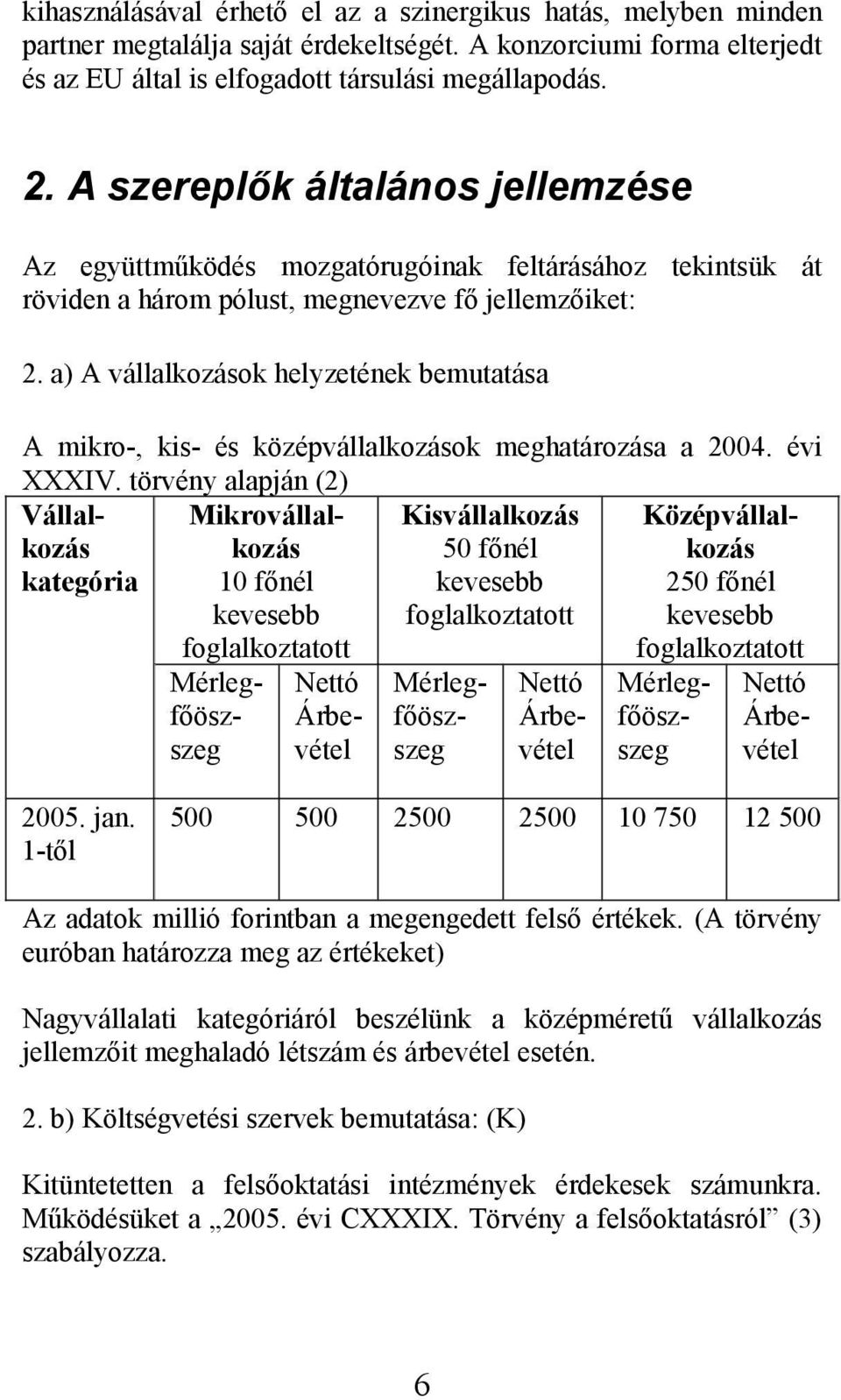 a) A vállalkozások helyzetének bemutatása A mikro-, kis- és középvállalkozások meghatározása a 2004. évi XXXIV.