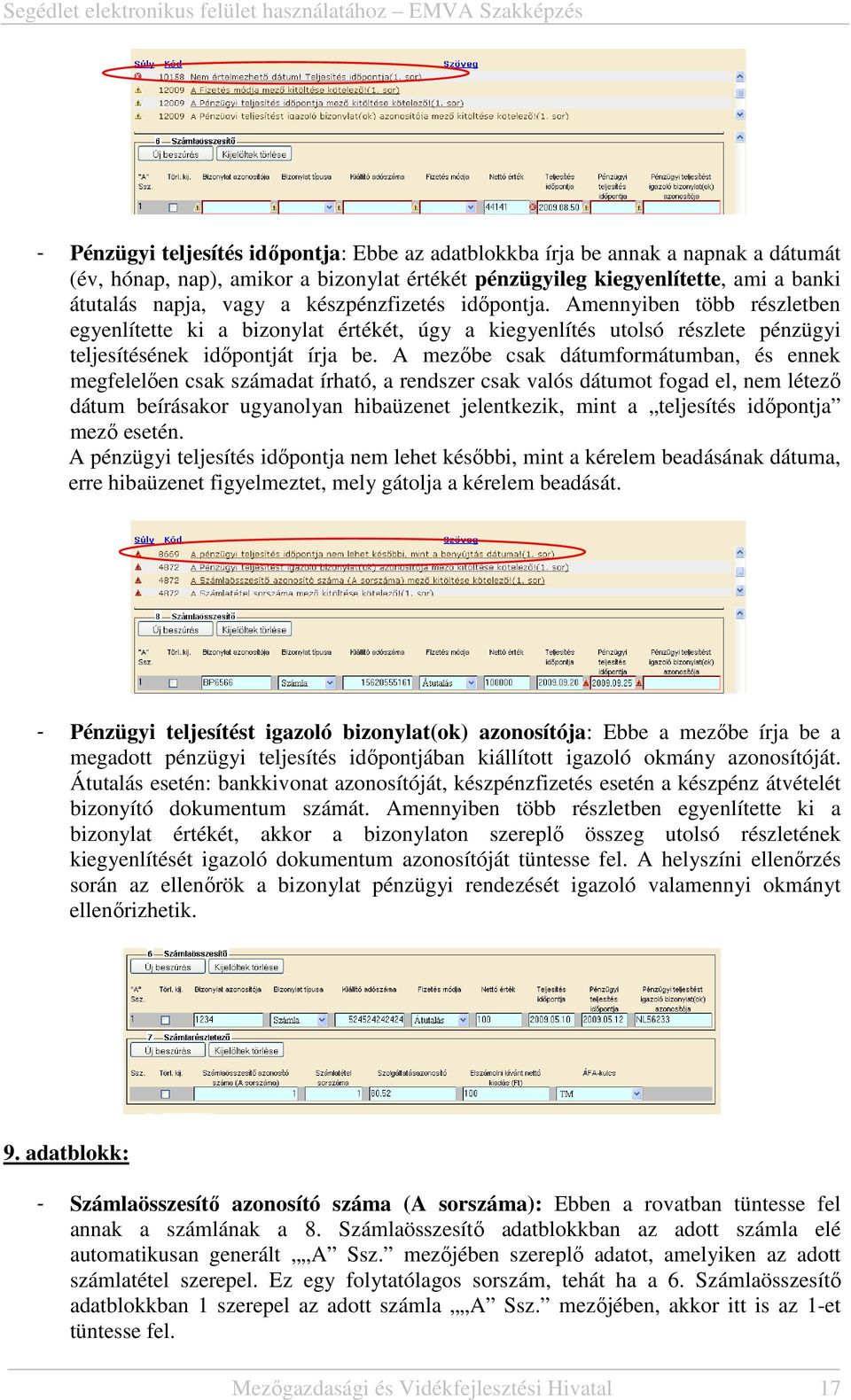 A mezőbe csak dátumformátumban, és ennek megfelelően csak számadat írható, a rendszer csak valós dátumot fogad el, nem létező dátum beírásakor ugyanolyan hibaüzenet jelentkezik, mint a teljesítés