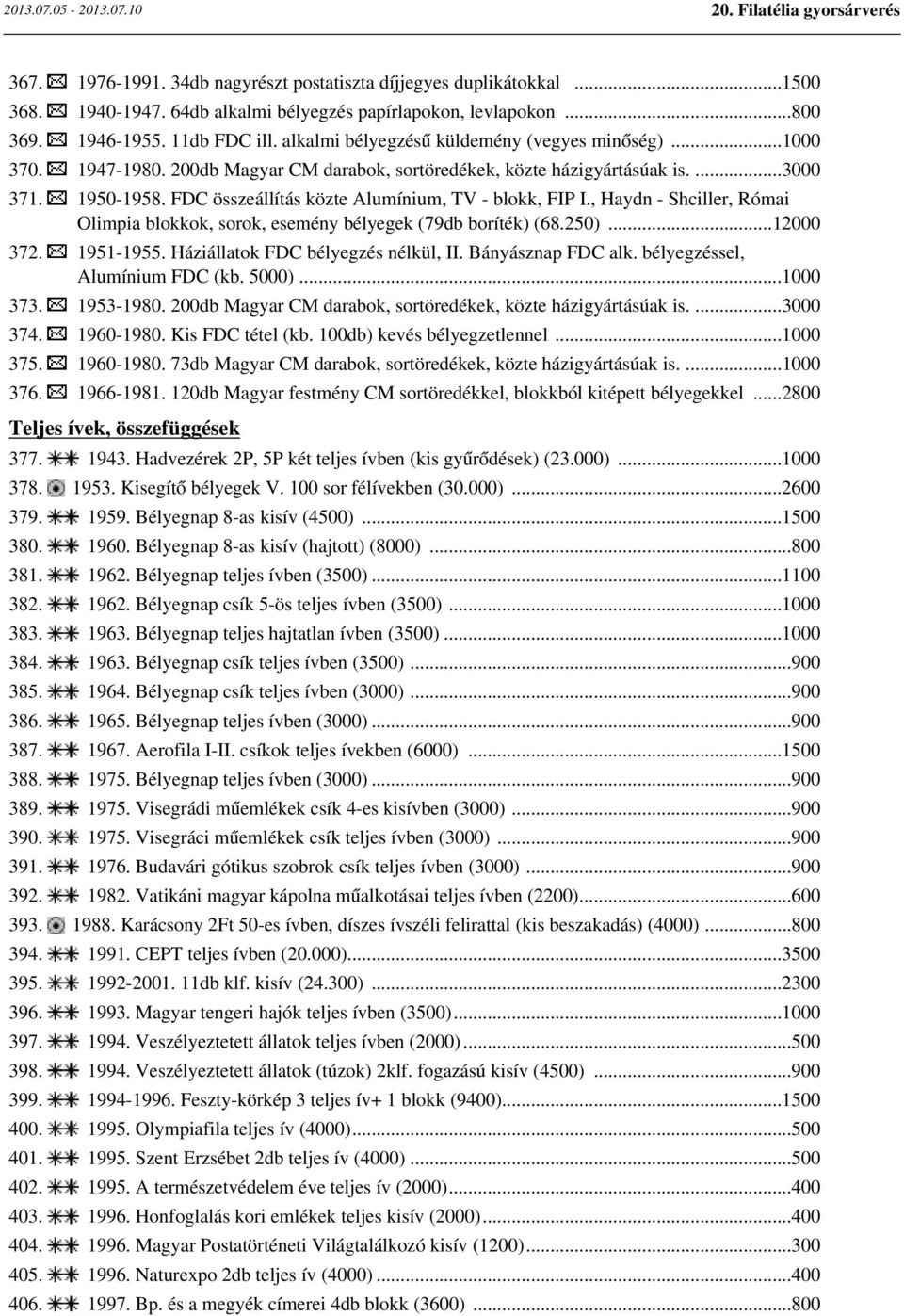 FDC összeállítás közte Alumínium, TV - blokk, FIP I., Haydn - Shciller, Római Olimpia blokkok, sorok, esemény bélyegek (79db boríték) (68.250)...12000 372. 1951-1955.