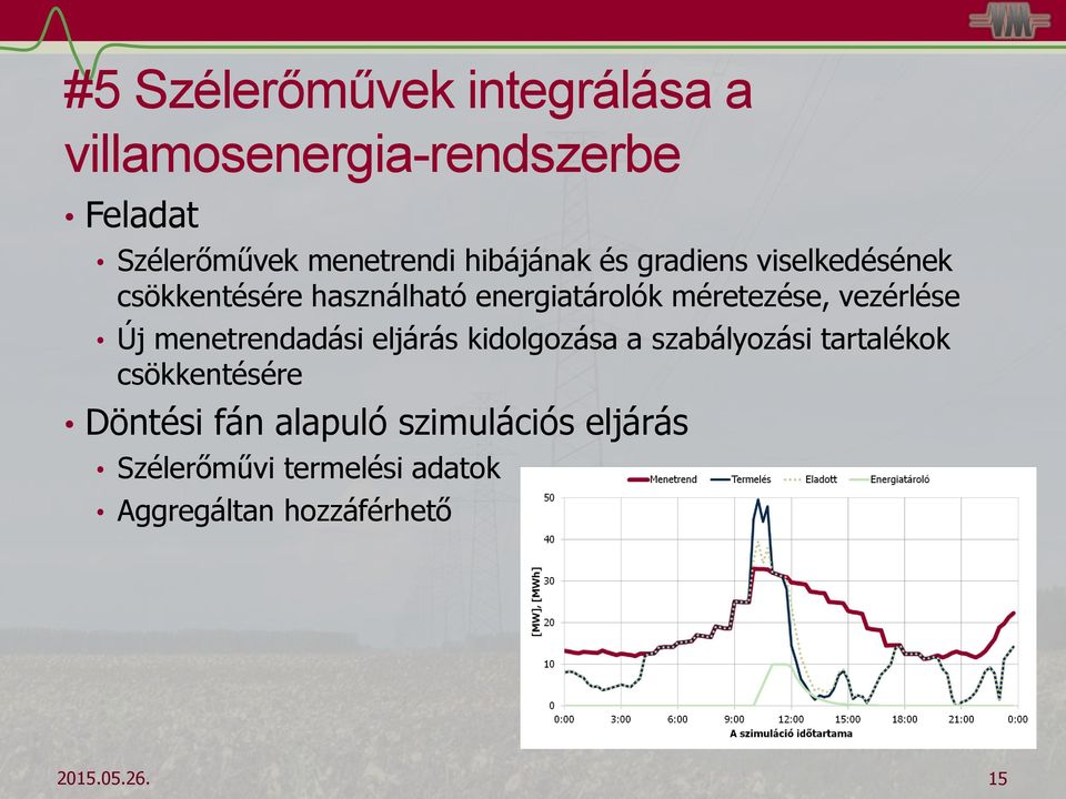 vezérlése Új menetrendadási eljárás kidolgozása a szabályozási tartalékok csökkentésére