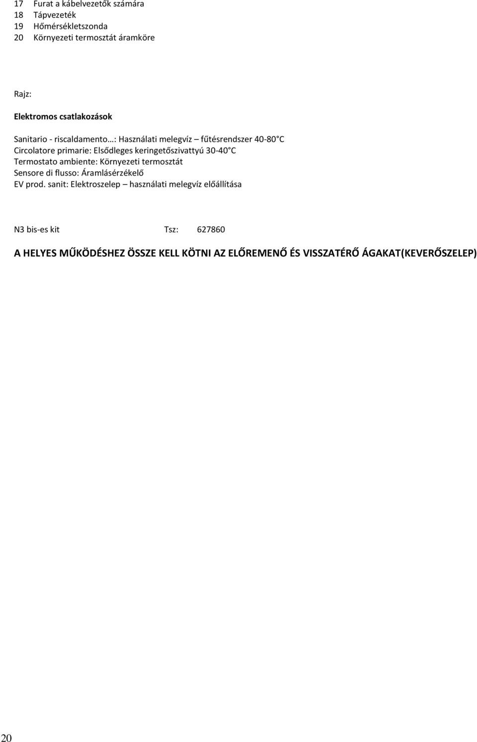 keringetőszivattyú 30-40 C Termostato ambiente: Környezeti termosztát Sensore di flusso: Áramlásérzékelő EV prod.