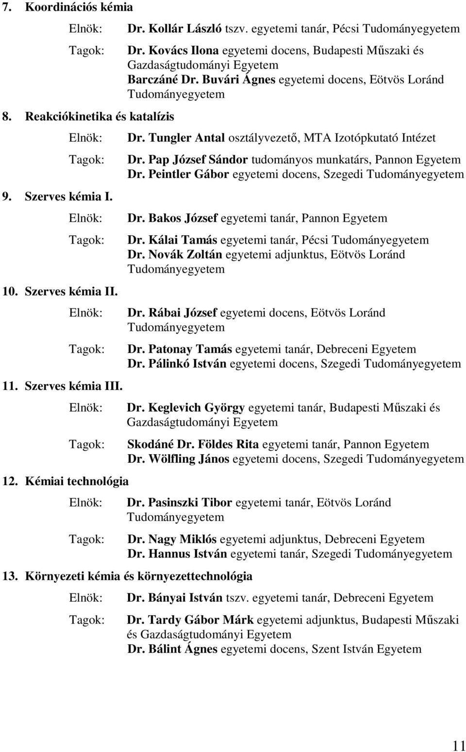 Buvári Ágnes egyetemi docens, Eötvös Loránd Tudományegyetem Dr. Tungler Antal osztályvezető, MTA Izotópkutató Intézet Dr. Pap József Sándor tudományos munkatárs, Pannon Egyetem Dr.