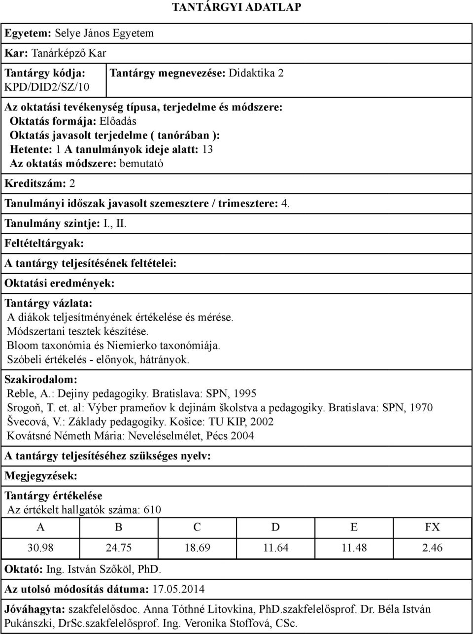 : Dejiny pedagogiky. Bratislava: SPN, 1995 Srogoň, T. et. al: Výber prameňov k dejinám školstva a pedagogiky. Bratislava: SPN, 1970 Švecová, V.: Základy pedagogiky.