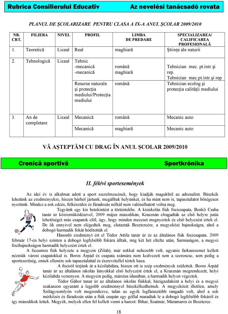 intr.şi -mecanică maghiară rep. Tehnician mec.pt.intr.şi rep Resurse naturale română Tehnician ecolog şi şi protecţia protecţia calităţii mediului mediului/protecţia mediului 3.