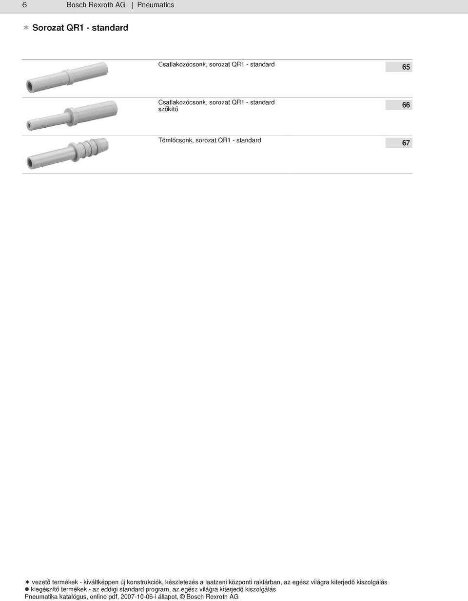 standard 65 Csatlakozócsonk, sorozat QR1 -